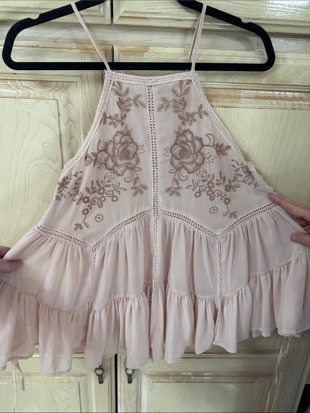 Women’s Blush Pink Embroidered Halter Blouse